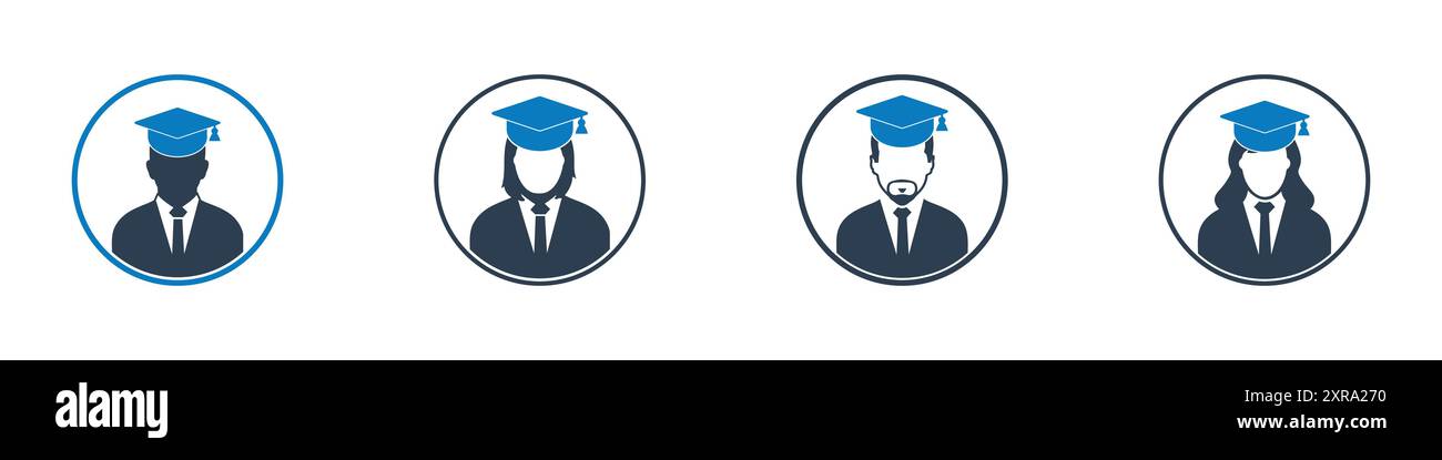 Graduate Student Profile Icon. Editable Flat Vector Illustration. Stock Vector