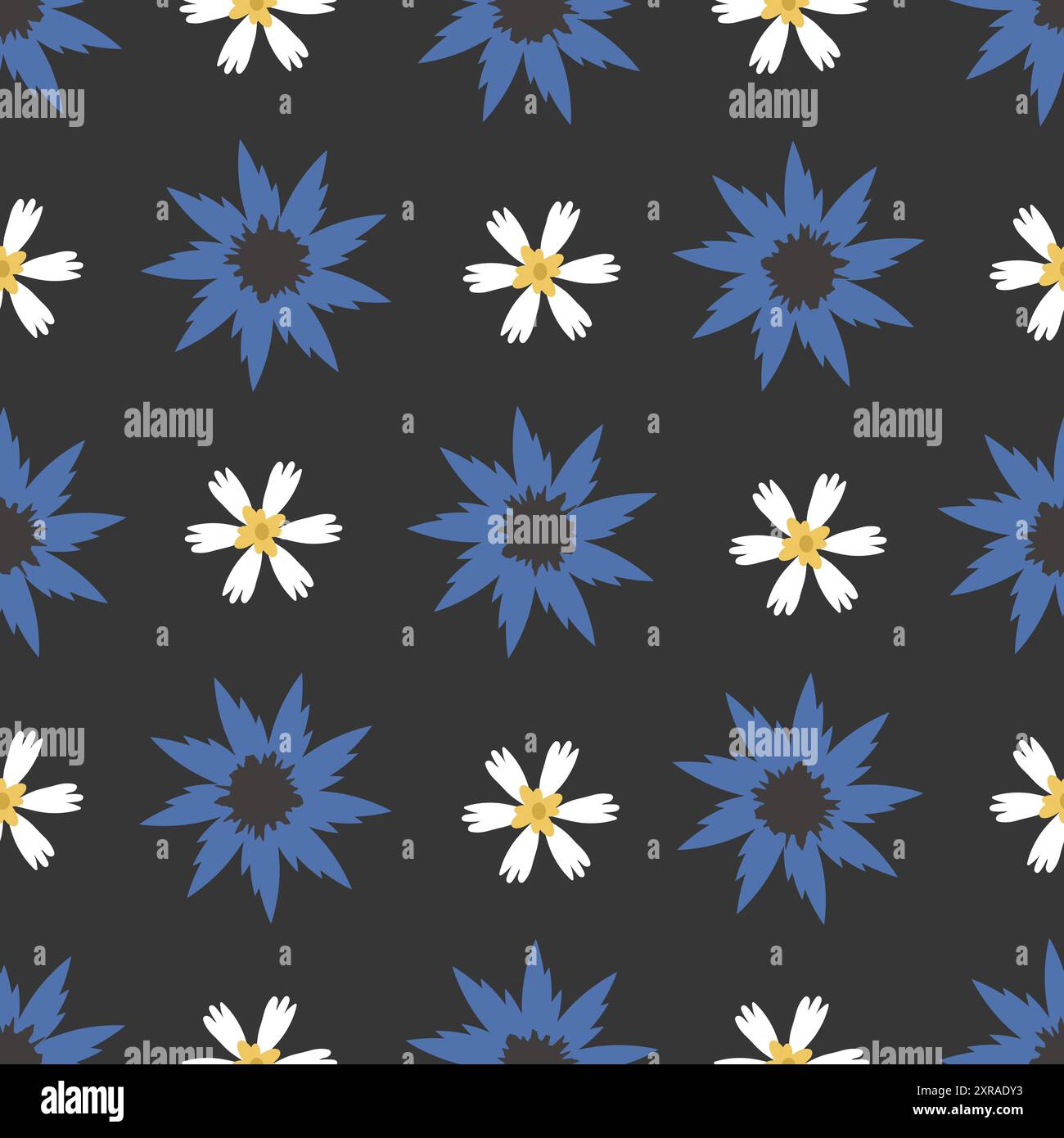 Seamless pattern of blue and white wild summer flowers. Vector ...