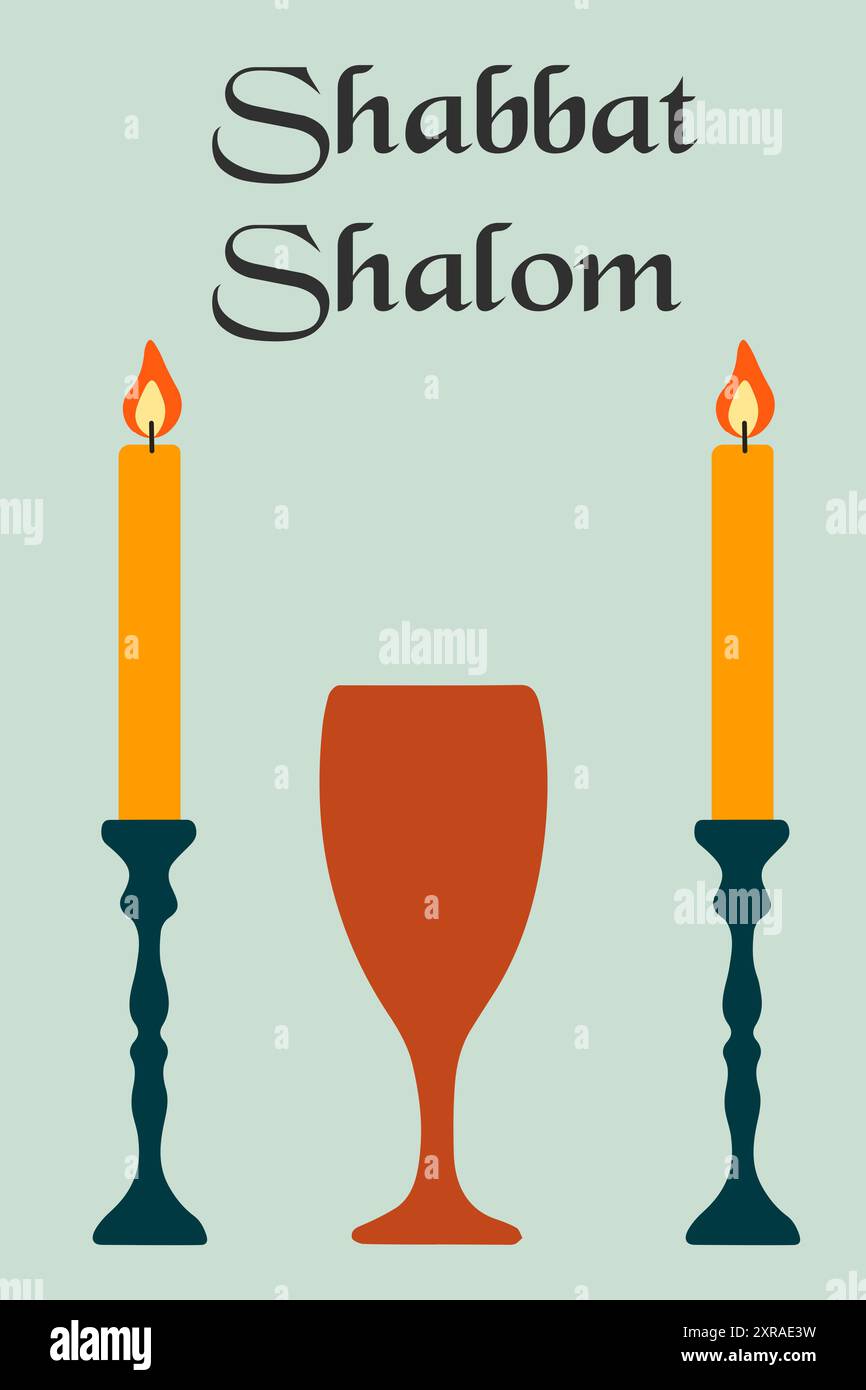 Shabbat Shalom - Jewish and Hebrew greetings. Cartoon vector ...