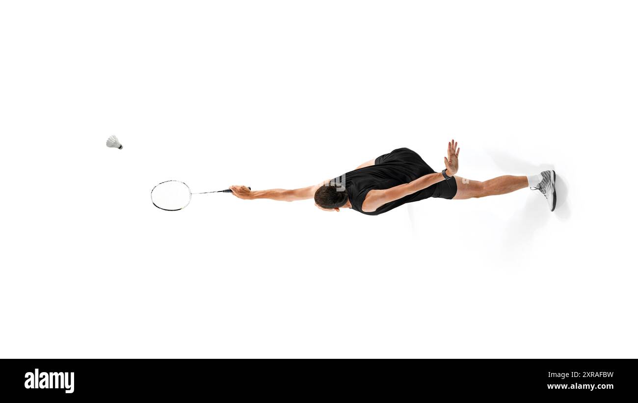 Horizontal top view image of dynamic young man in black sportswear ...