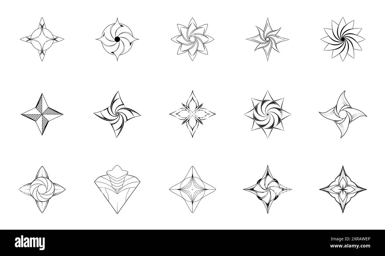 Y2k star shapes outline vector icon set. Simple abstract geometric ...