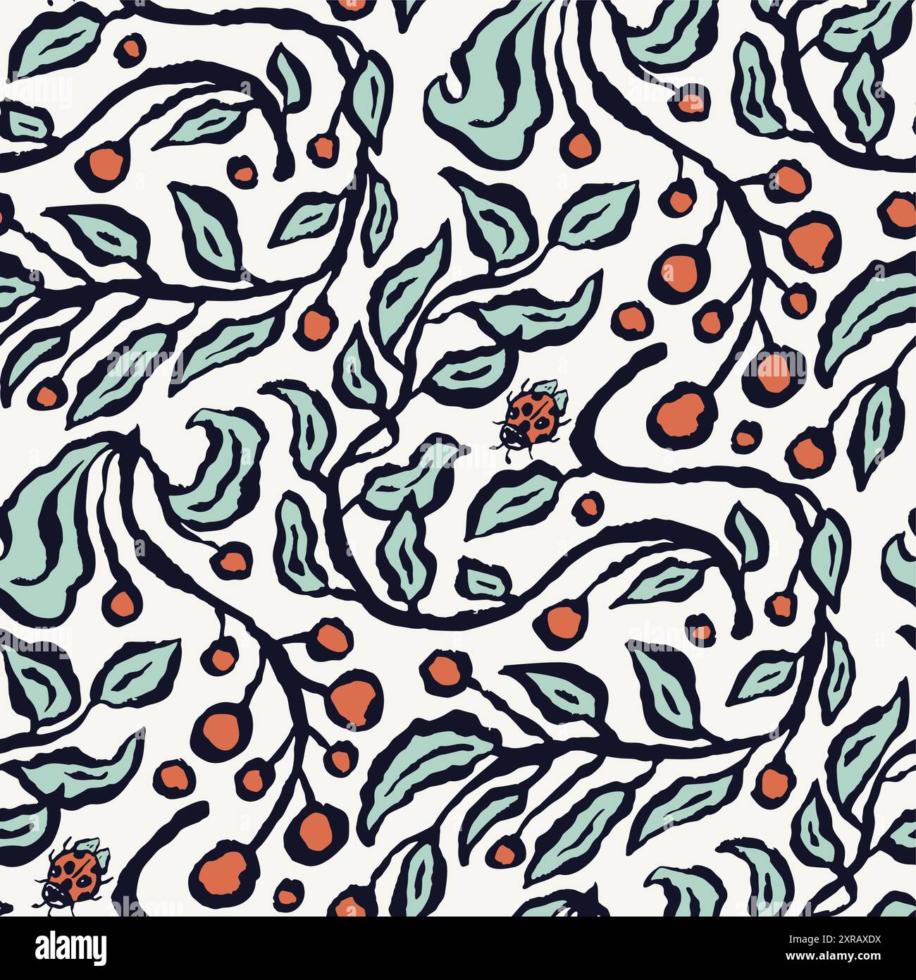 Inky brush strokes floral seamless pattern Stock Vector