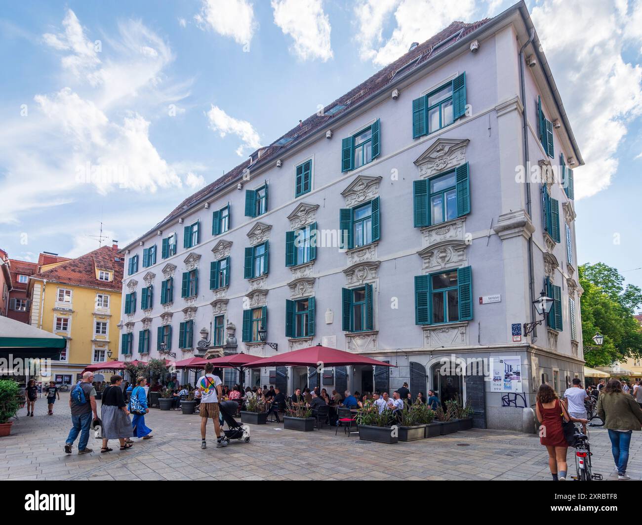 Graz, square Mehlplatz, restaurant, palais Inzaghi in Region Graz, Styria, Austria Stock Photo