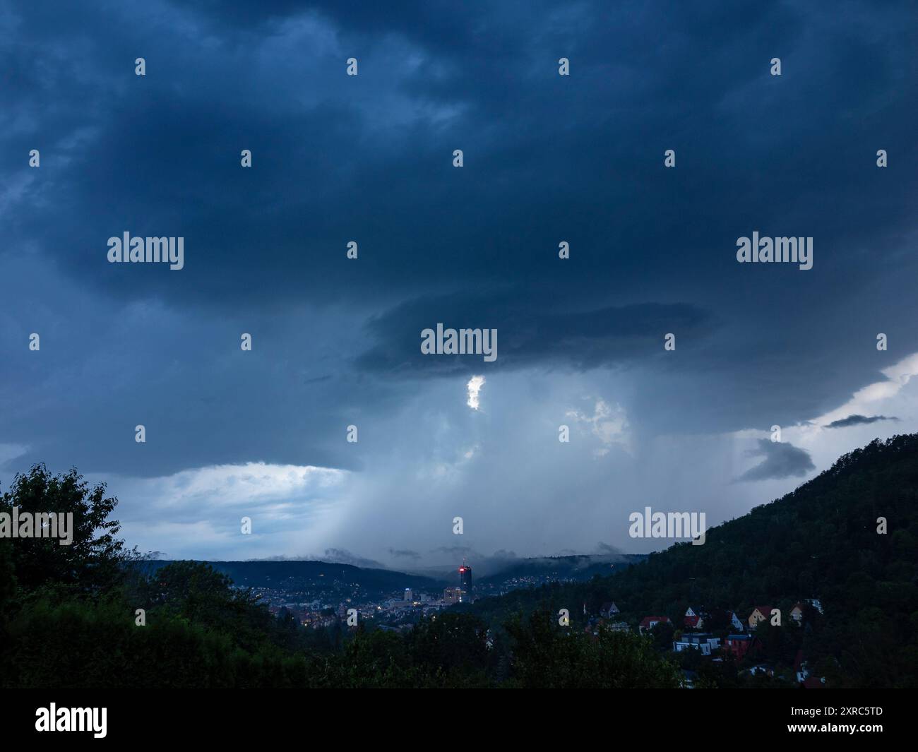 Supercell with heavy thunderstorm over Jena in Thuringia. Stock Photo