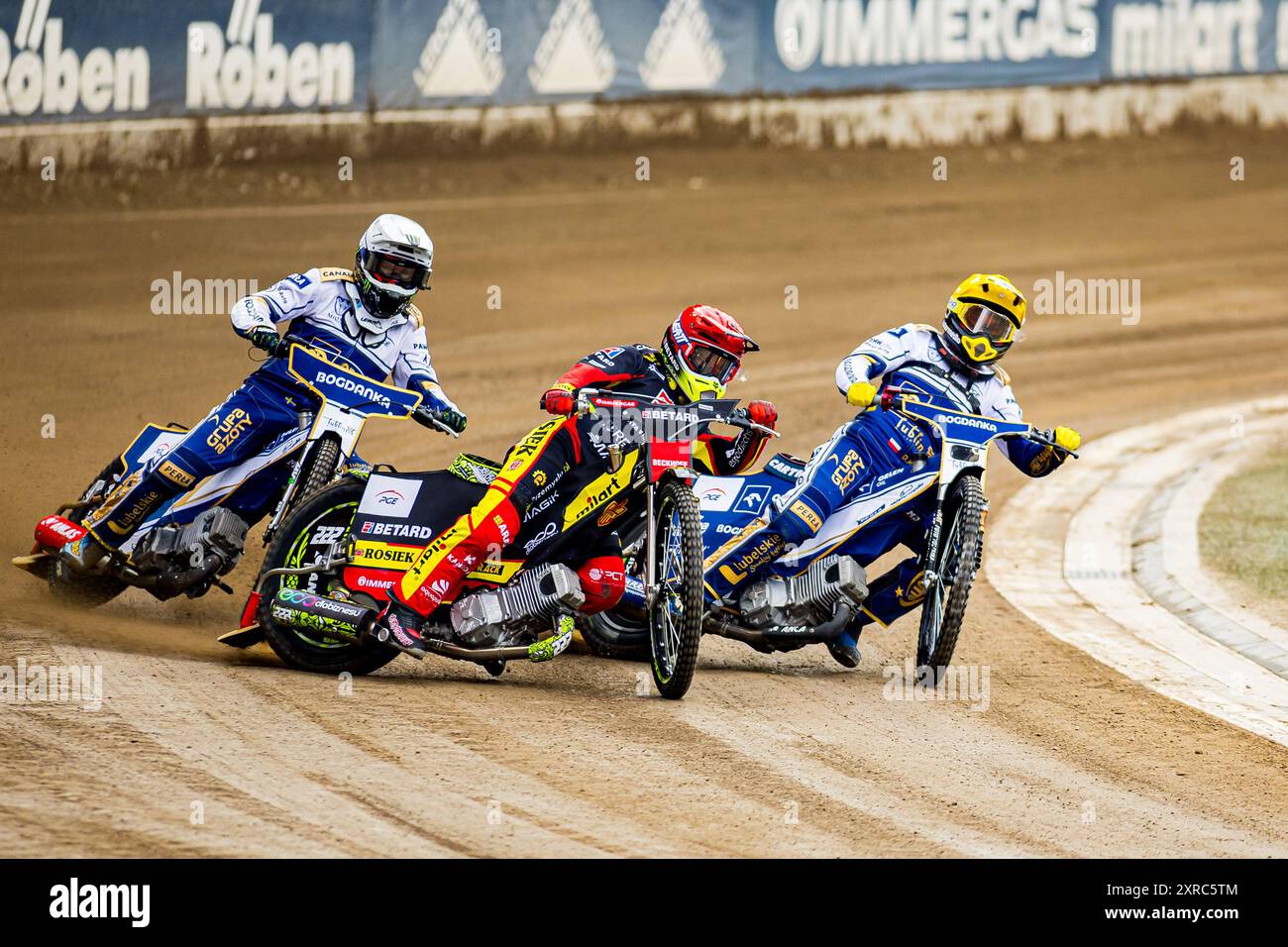 Wroclaw, Lower Silesia, Poland. 9th Aug, 2024. ARTEM LAGUTA and DOMINIK KUBERA during a match of the Speedway PGE Ekstraliga is between WTS Sparta Wroclaw and Motor Lublin, August 9, 2024. Wroclaw, Poland. In photo: (Credit Image: © Mateusz Birecki/ZUMA Press Wire) EDITORIAL USAGE ONLY! Not for Commercial USAGE! Stock Photo