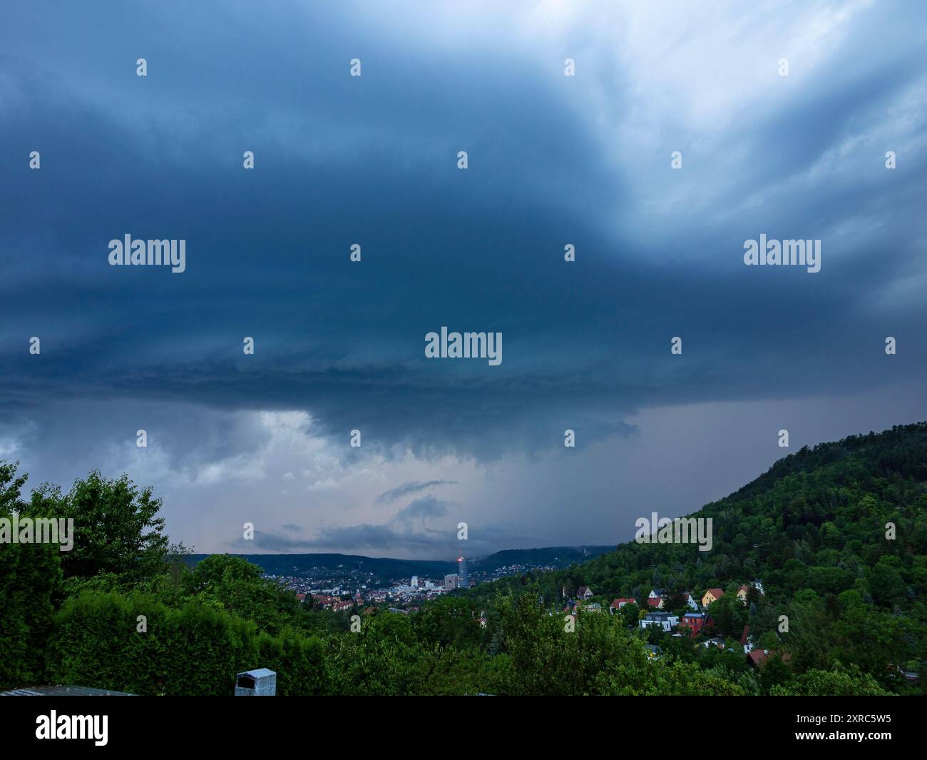 Supercell with heavy thunderstorm over Jena in Thuringia. Stock Photo