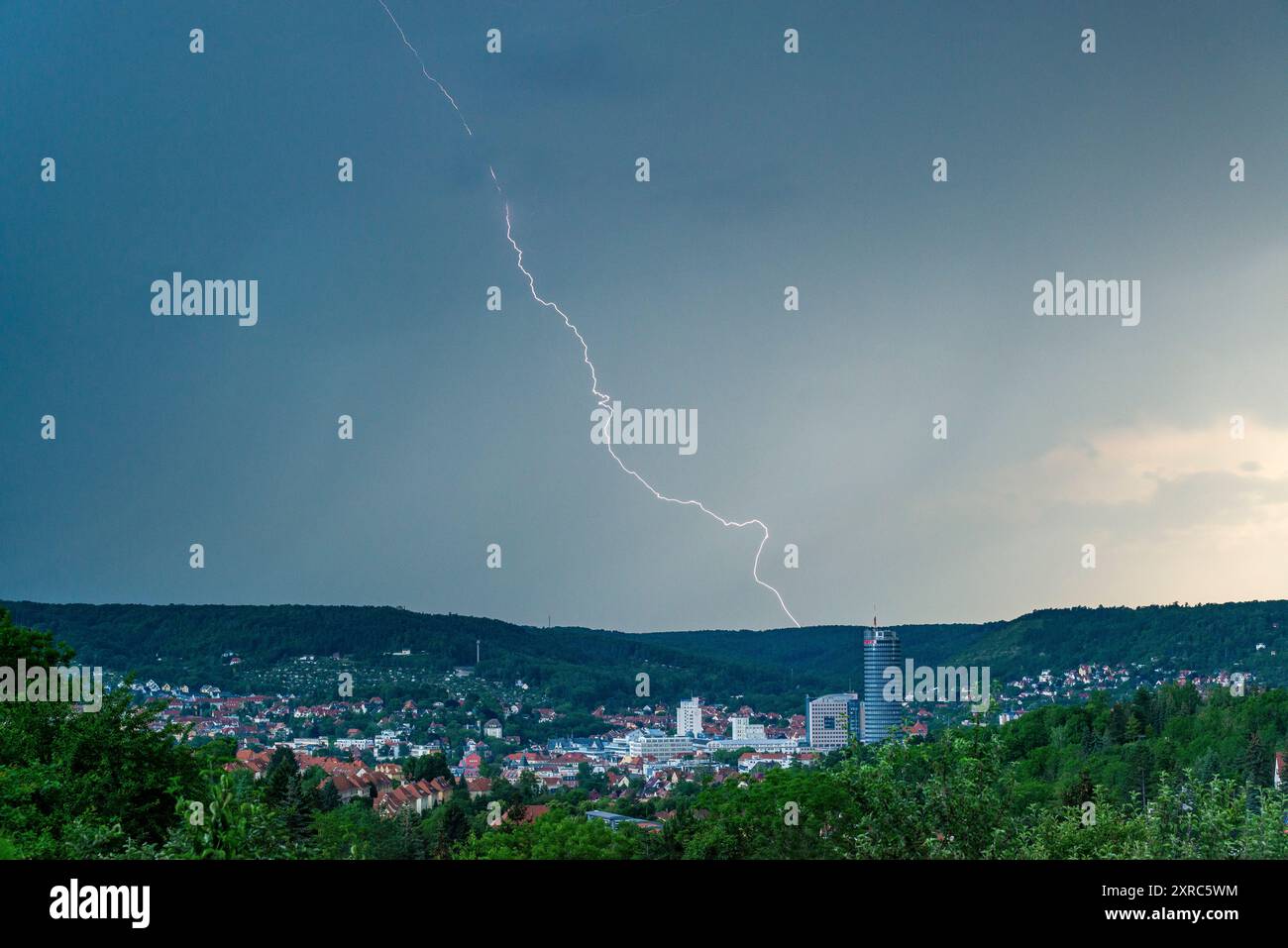 Supercell with heavy thunderstorm over Jena in Thuringia. Stock Photo