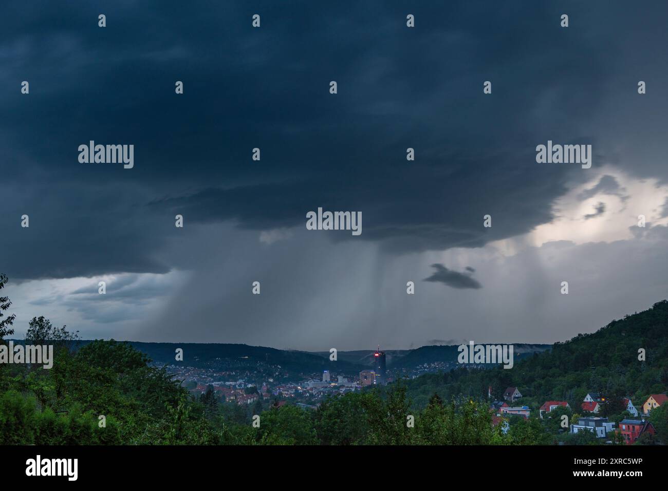 Supercell with heavy thunderstorm over Jena in Thuringia. Stock Photo