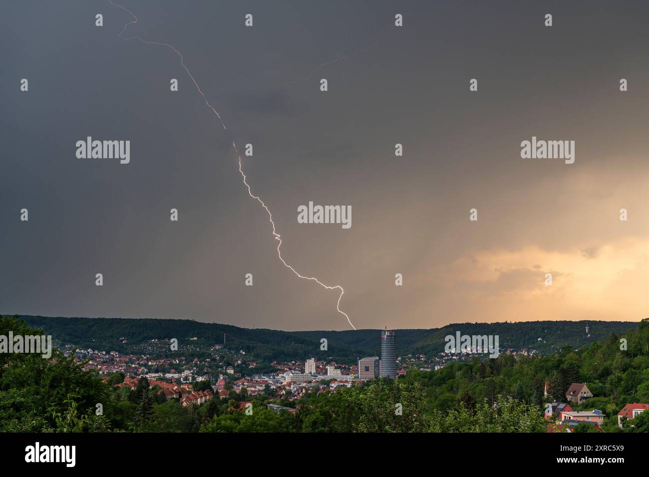 Supercell with heavy thunderstorm over Jena in Thuringia. Stock Photo