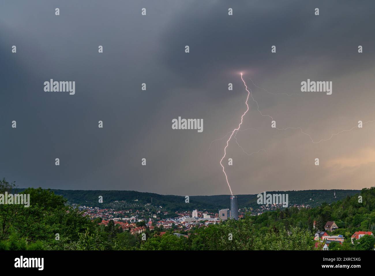 Supercell with heavy thunderstorm over Jena in Thuringia. Stock Photo