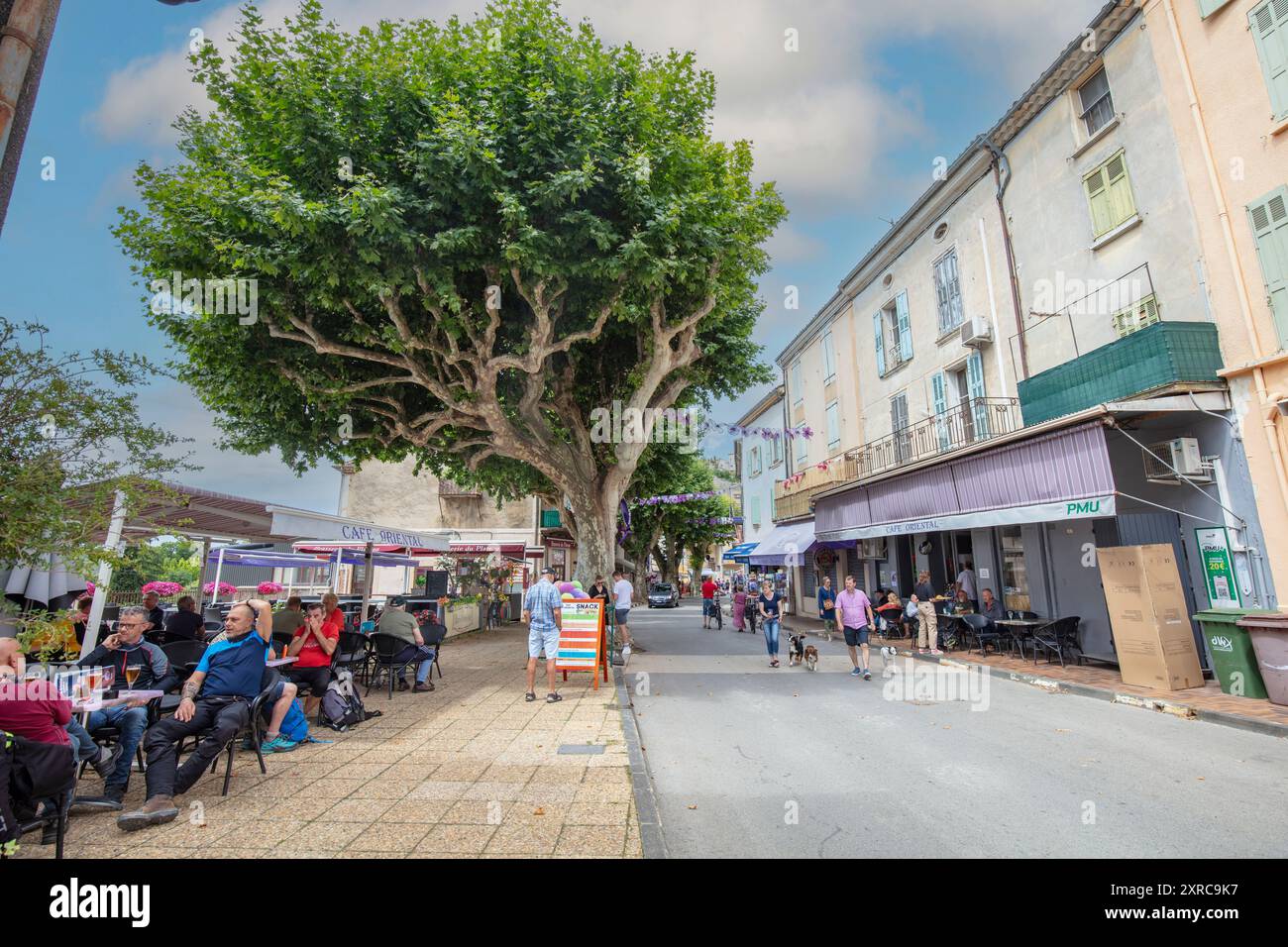 France, Provence, Valensole, old town, street scene, cafe, people Stock Photo