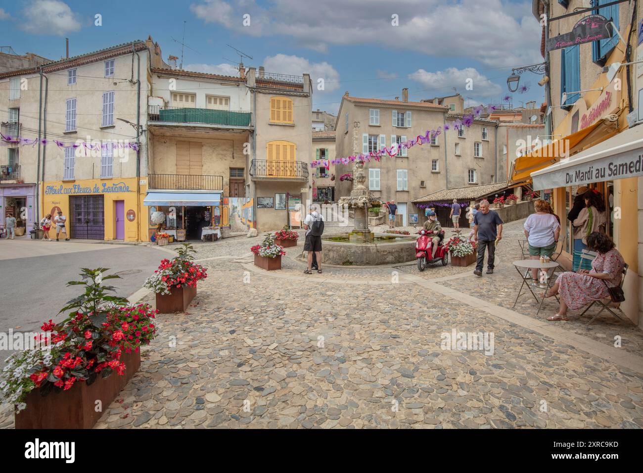 France, Provence, Valensole, old town, street scene, cafe, people Stock Photo
