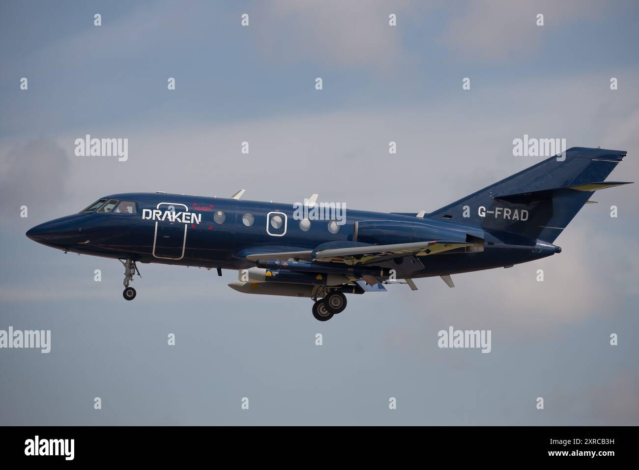 A Dassault Falcon from Draken Europe comes into land at the Royal International Air Tattoo 2024. Stock Photo