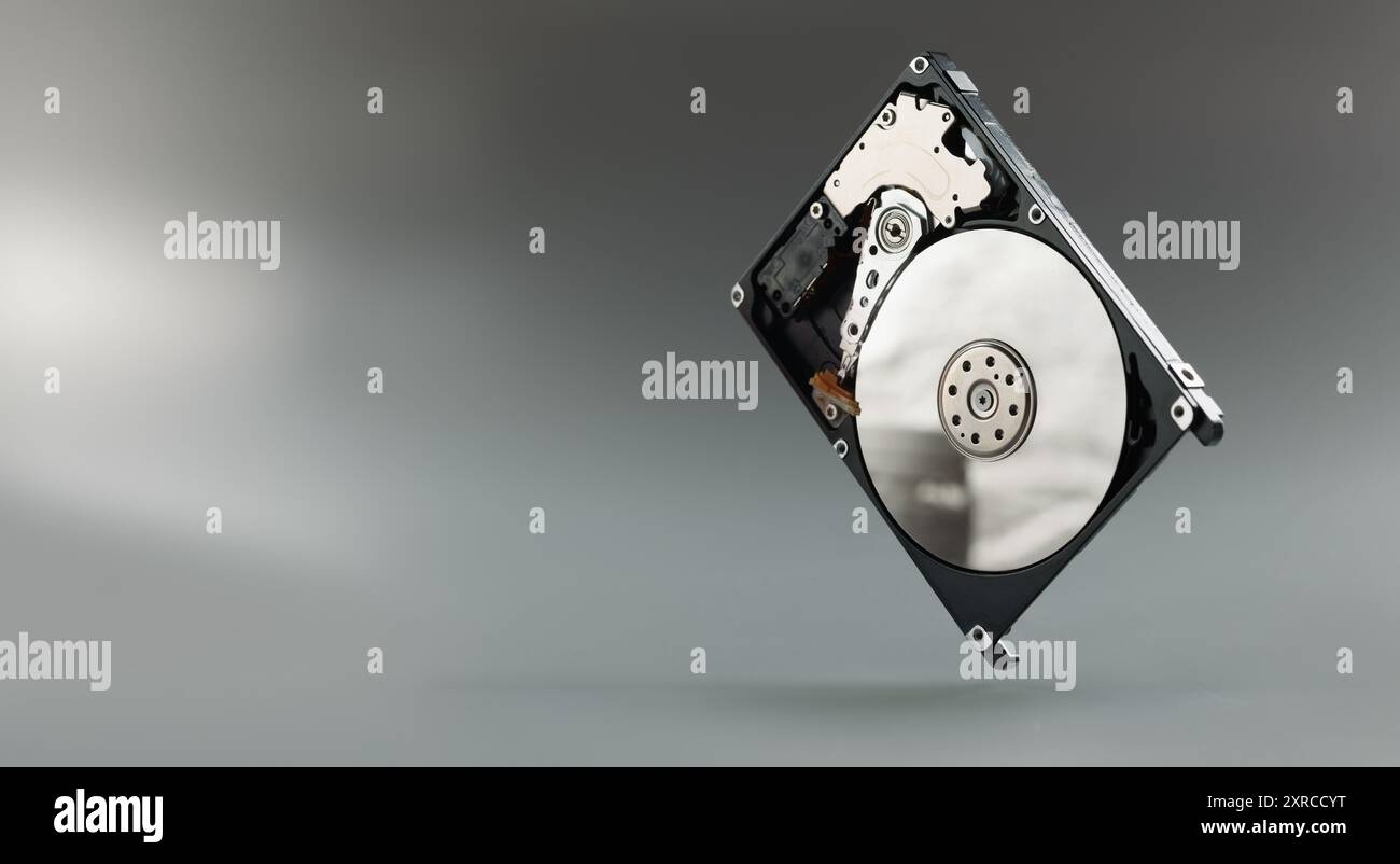New hard drive pc a gray background, close-up Stock Photo