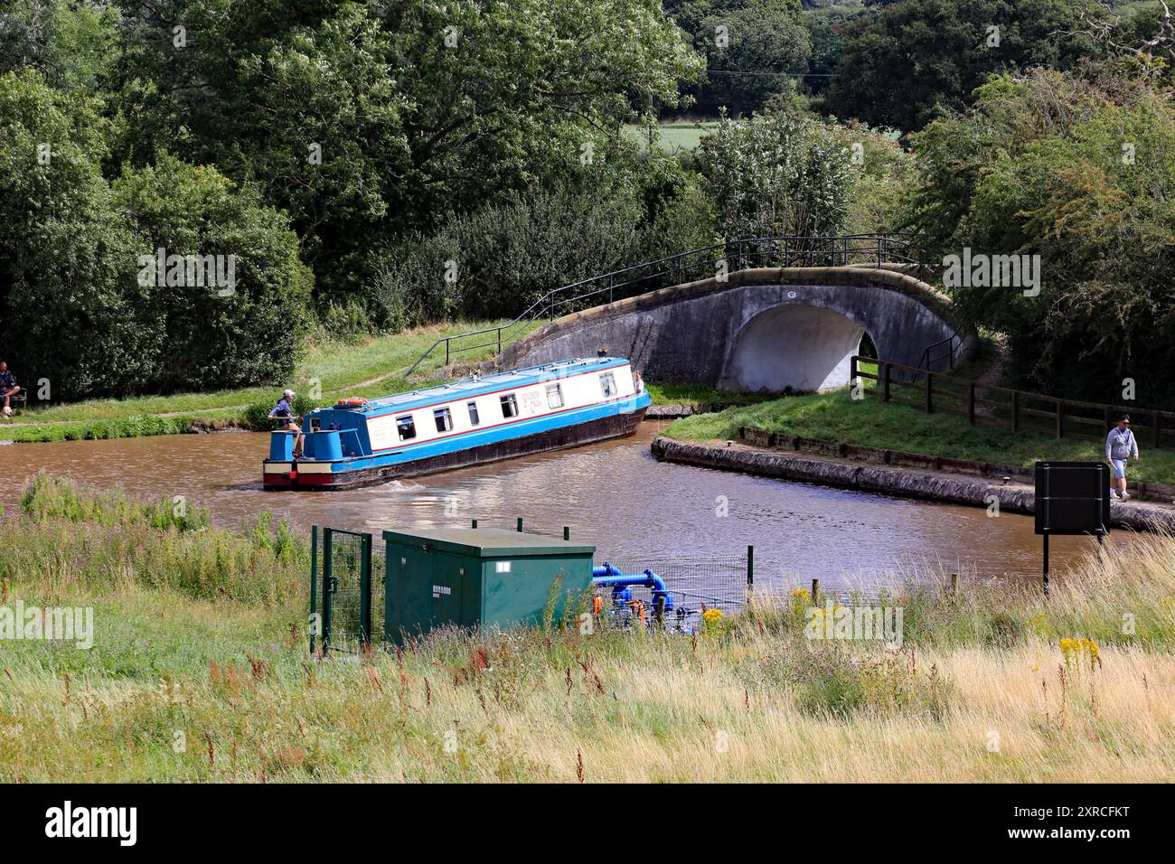 People on canal narrowboats at Hurleston Junction, where the Llangollen canal  the Shropshire union canal meet at Hurleston  junction Cheshire Stock Photo