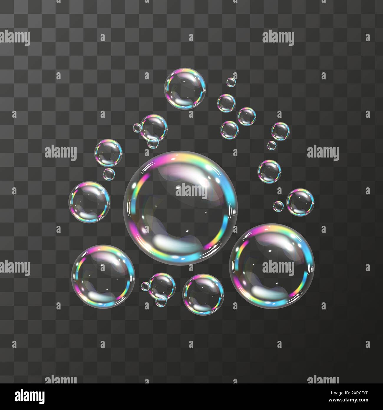 Soap bubbles. Rainbow reflection transparent realistic soap bubbles ...