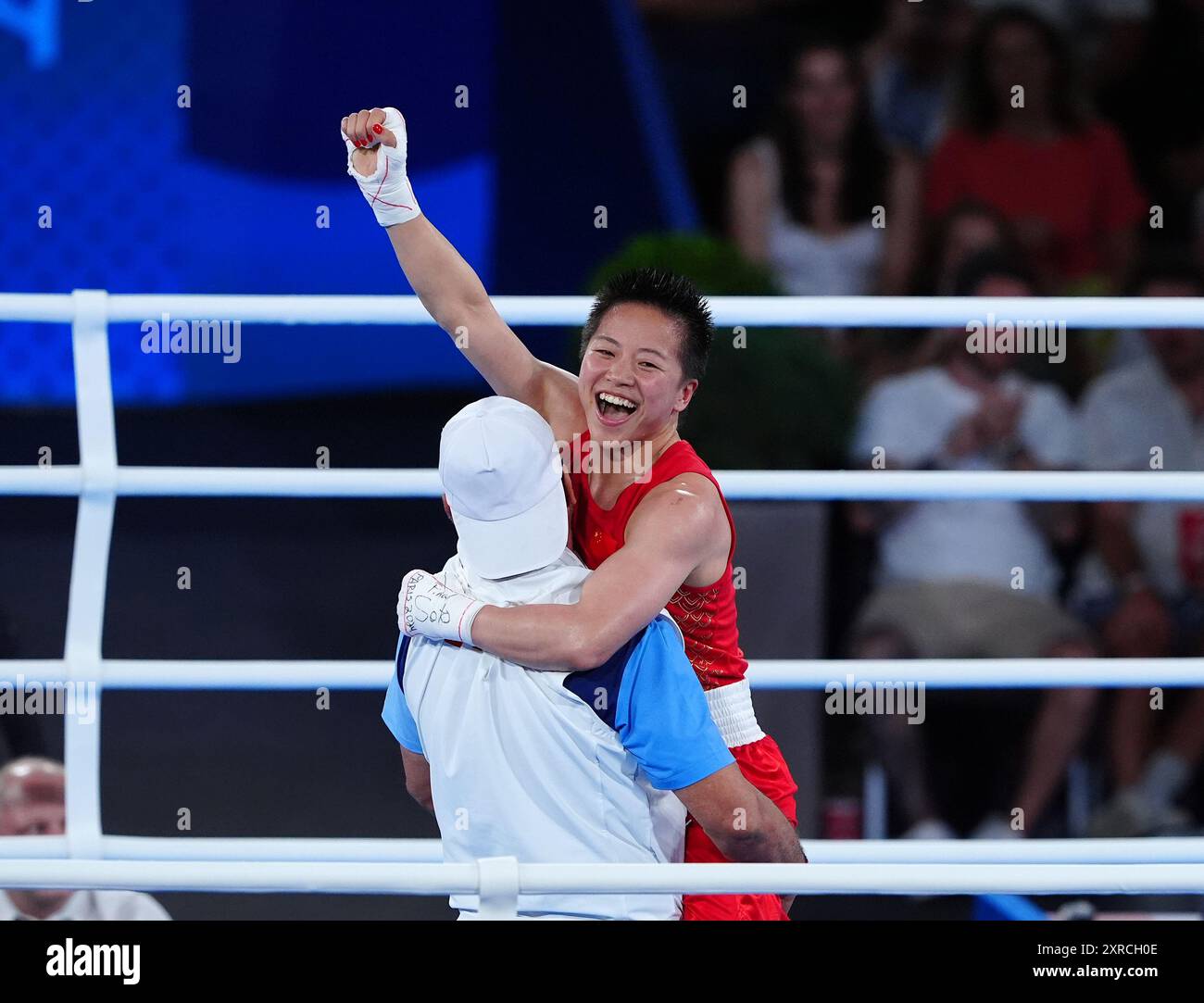 China’s Yu Wu celebrates her victory over Turkey’s Buse Naz Cakiroglu ...