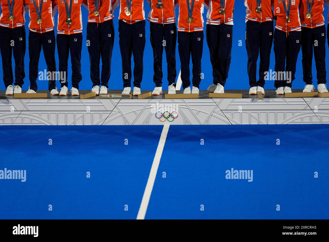 Players of team Netherlands stand on the podium after receiving their ...