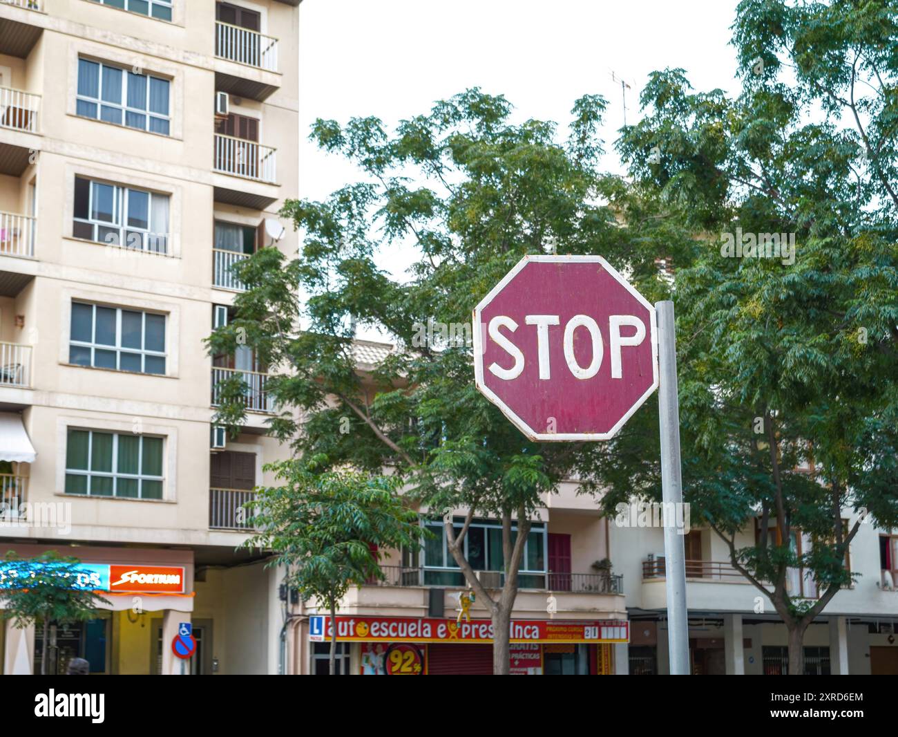 Inca, Spain - Jul 5, 2024: A large stop sign stands prominently at an ...