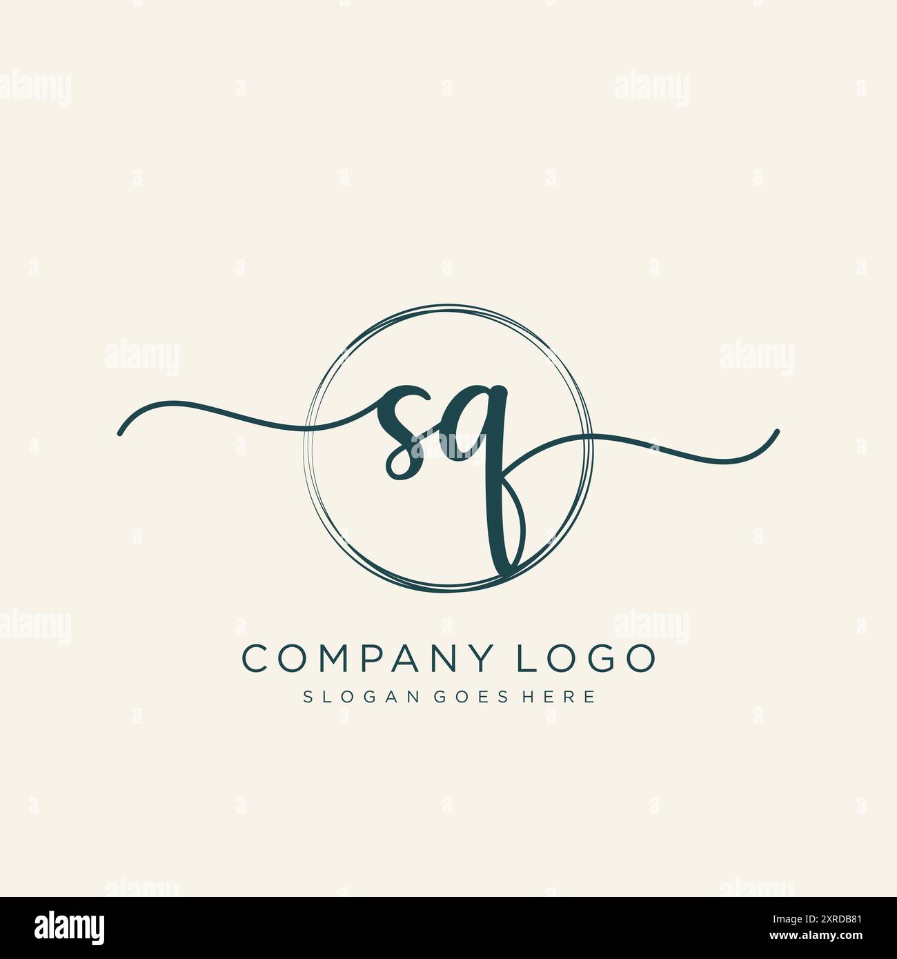 SQ Initial Handwriting Logo Design Stock Vector