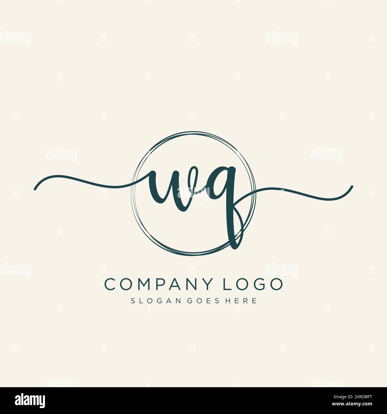 WQ Initial Handwriting Logo Design Stock Vector