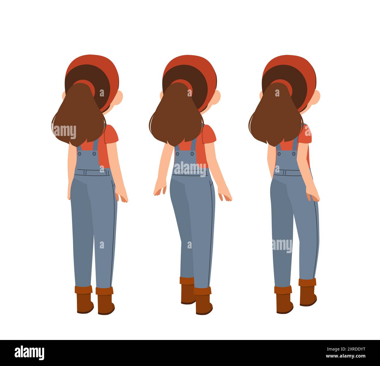 Female farmer constructor. Girl in overall back view. Kit for creating ...