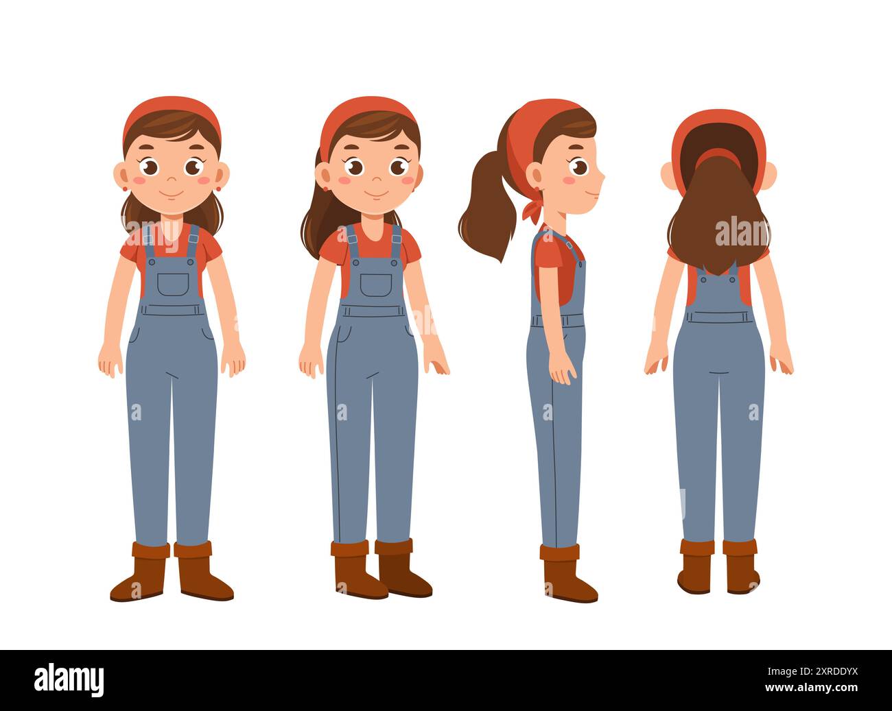 Female farmer constructor. Girl in overall. Kit for creating cartoons ...