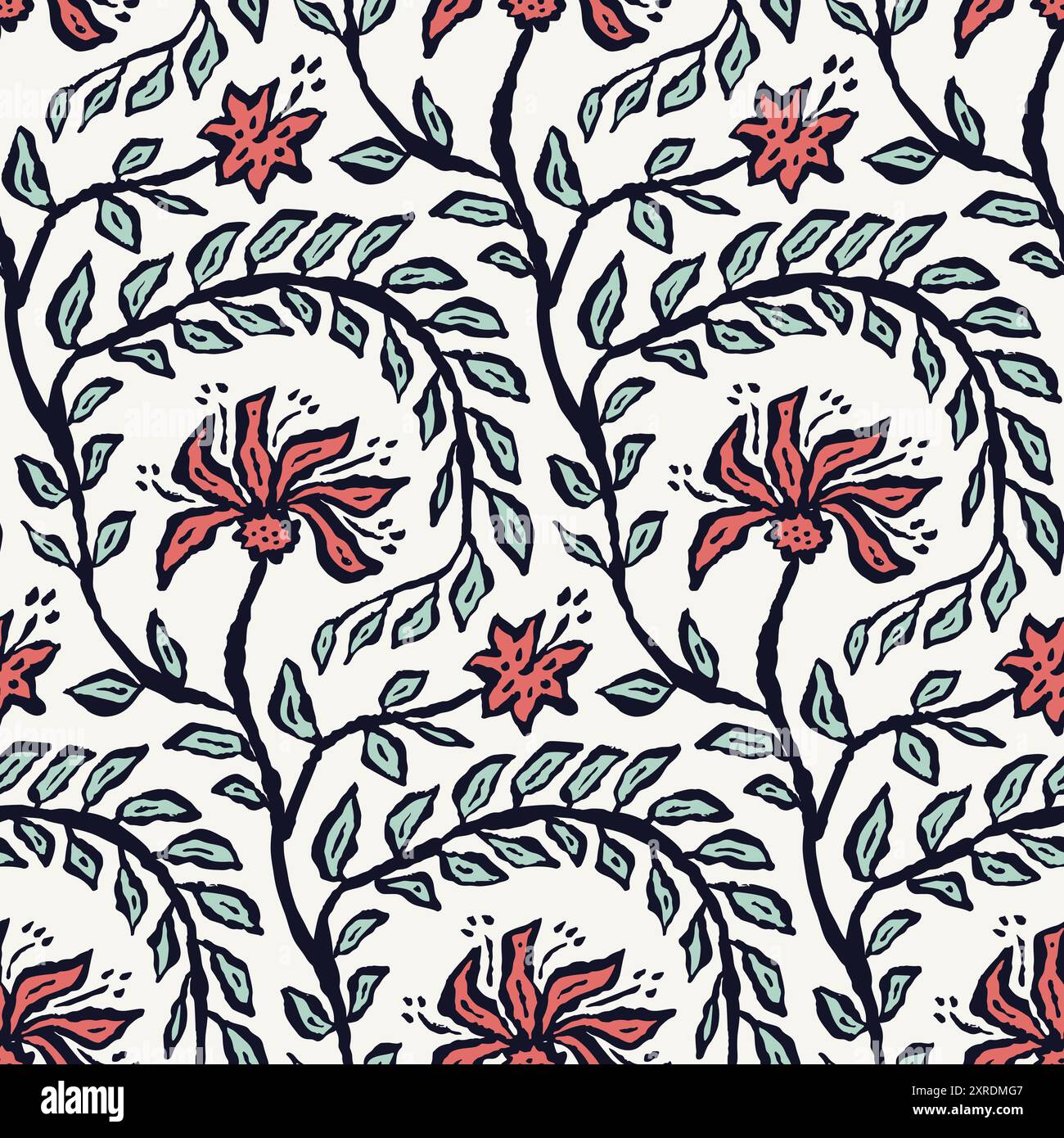 Inky brush strokes floral seamless pattern Stock Vector