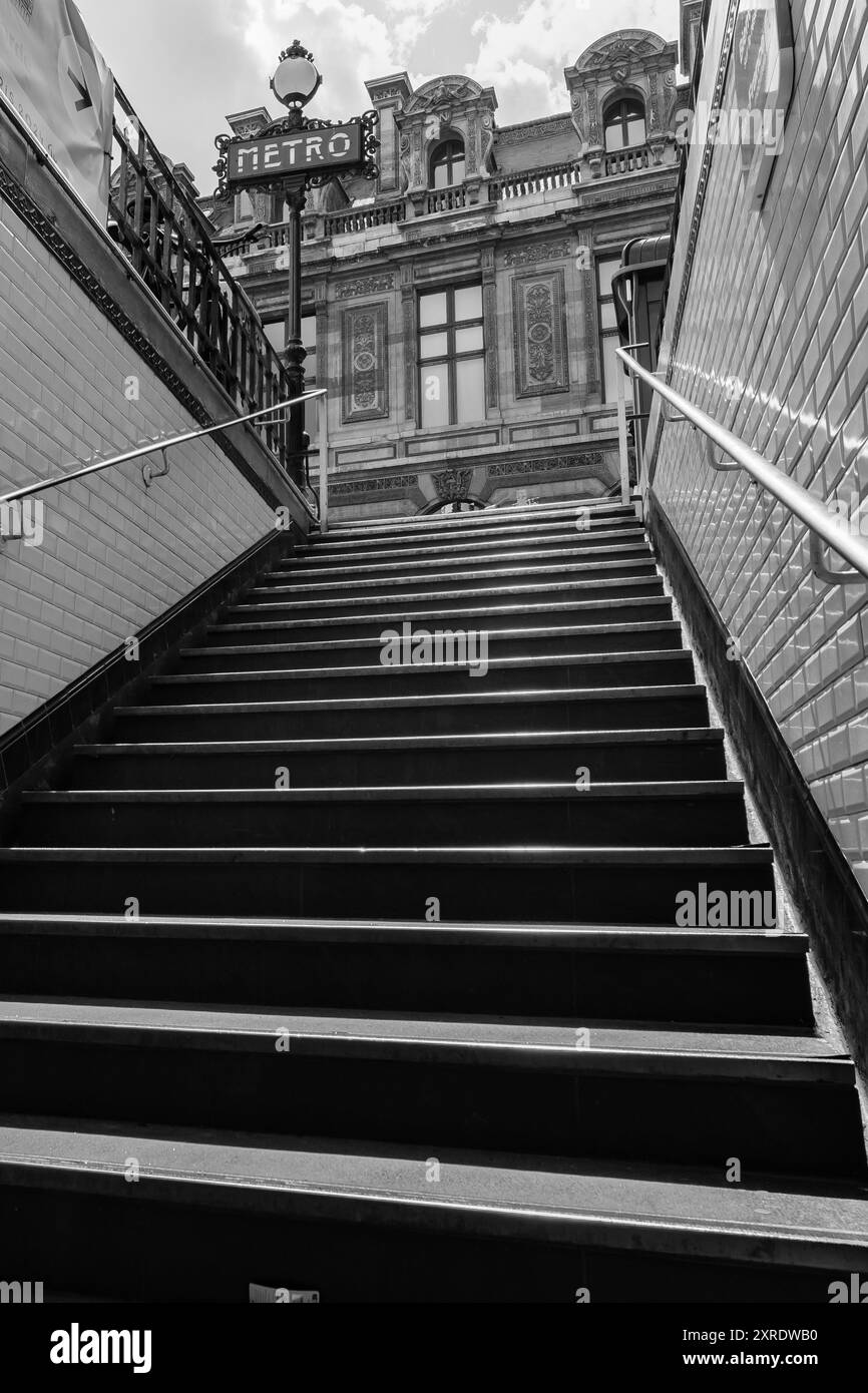 Paris, France - August 2, 2024 : View of a typical picturesque metro exit in Paris France Stock Photo