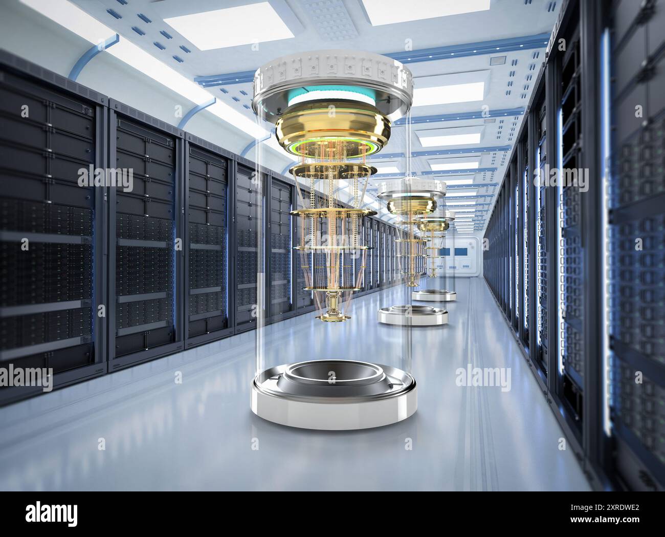 3d rendering quantum server network with quantum computer machine in ...