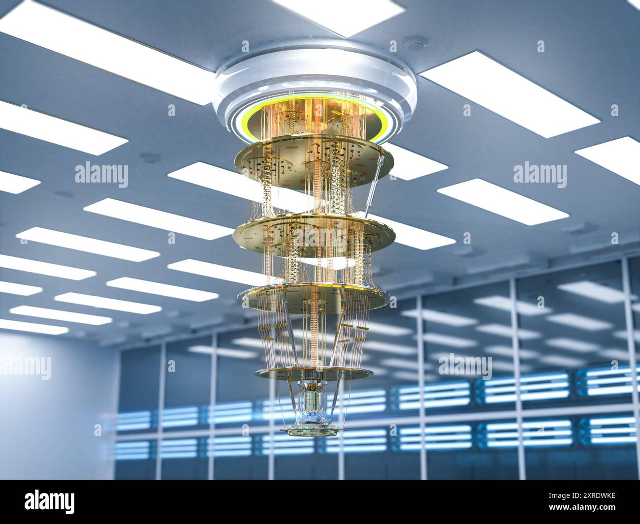 3d rendering quantum server network with quantum computer machine in ...