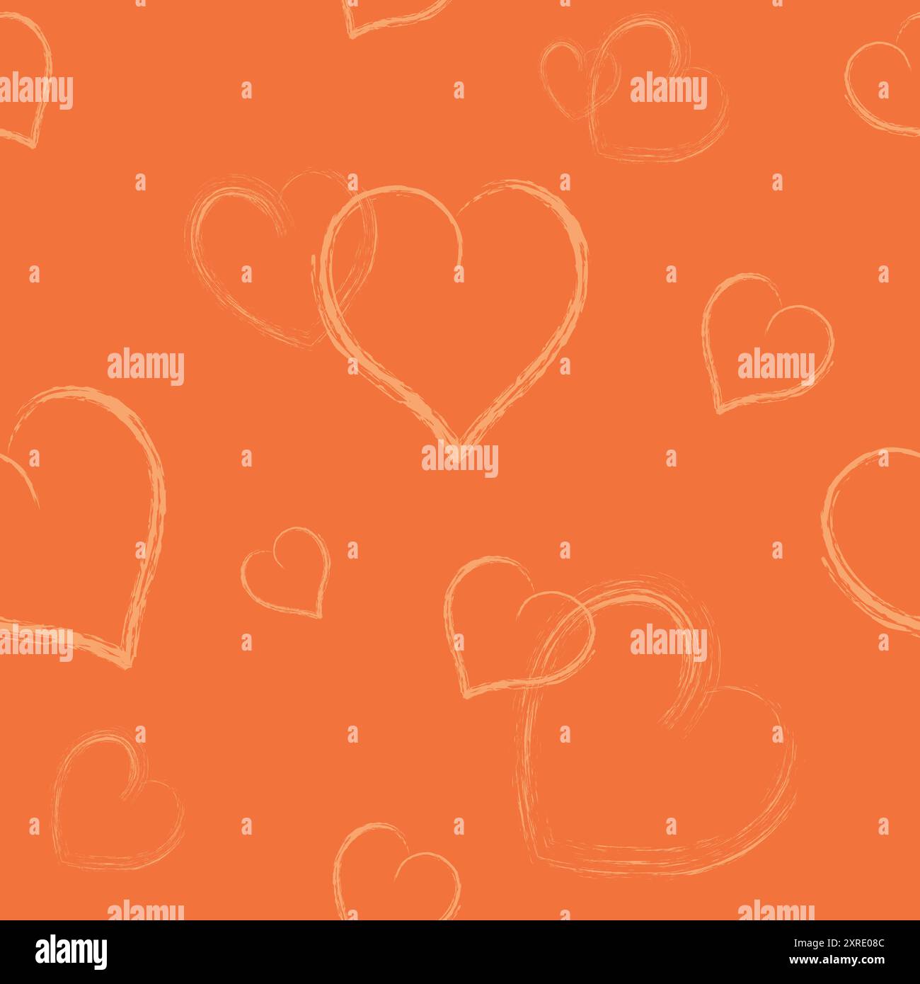 Seamless pattern with hand drawn hearts. Endless pattern with hearts on an orange background. Repeat pattern for printing Stock Vector