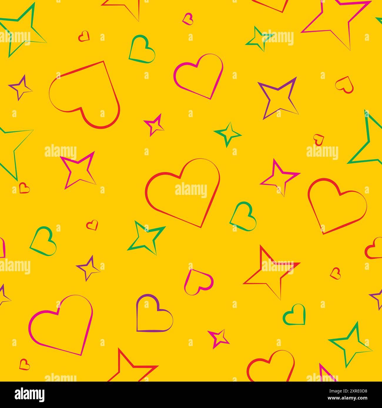 Seamless pattern with hearts on yellow background. Endless pattern for print Stock Vector