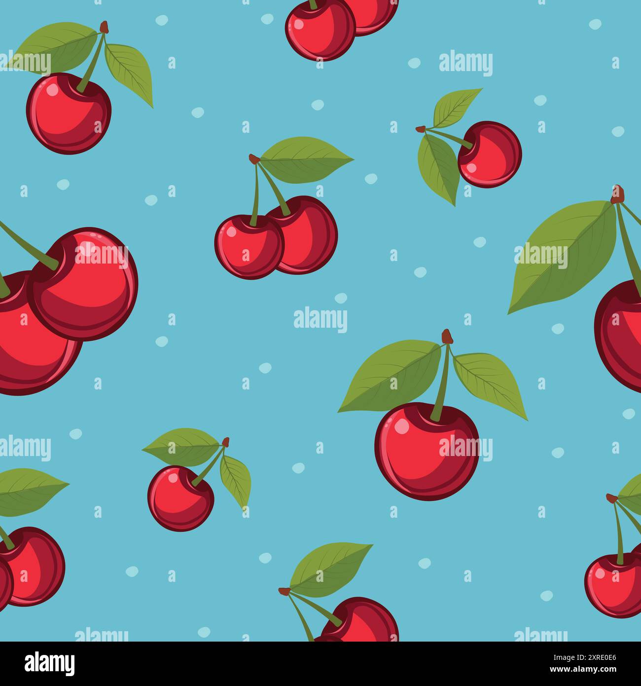 Seamless pattern with cherries. Cherry pattern for printing. Ripe cherries on a blue background. Cherry printable pattern Stock Vector