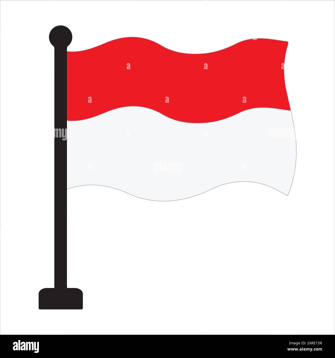 Indonesian Flag with Pole, illustration of the Indonesian flag waving, featuring the red and white colors on a black flagpole. Stock Vector