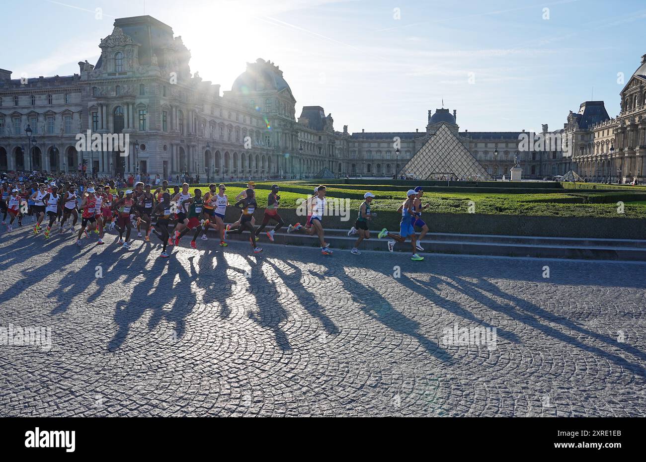 Paris, France. 10th Aug, 2024. Athletes compete during the men's marathon of athletics at the Paris 2024 Olympic Games in Paris, France, Aug. 10, 2024. Credit: Li Gang/Xinhua/Alamy Live News Stock Photo