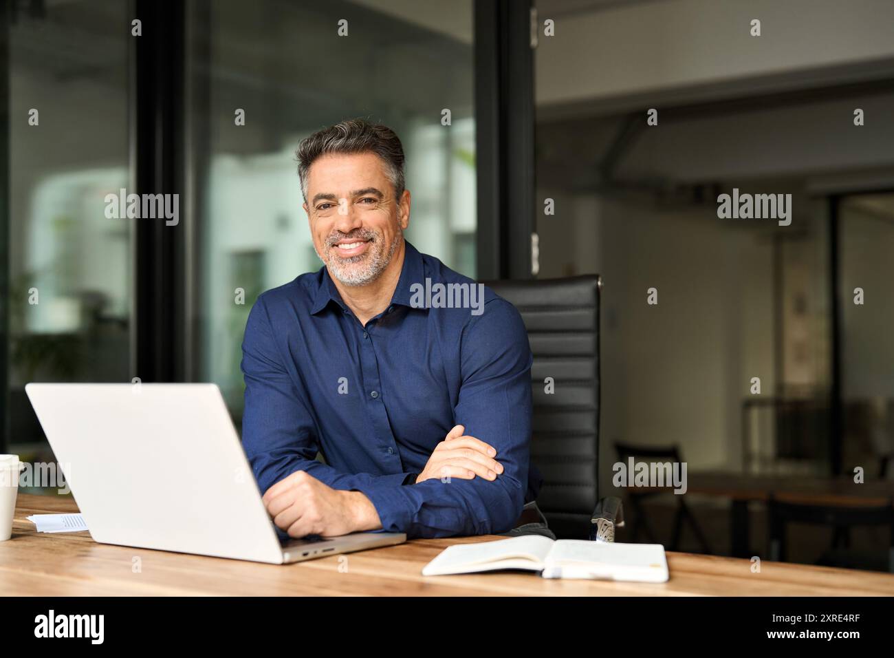 Portrait happy man laptop hi-res stock photography and images - Alamy