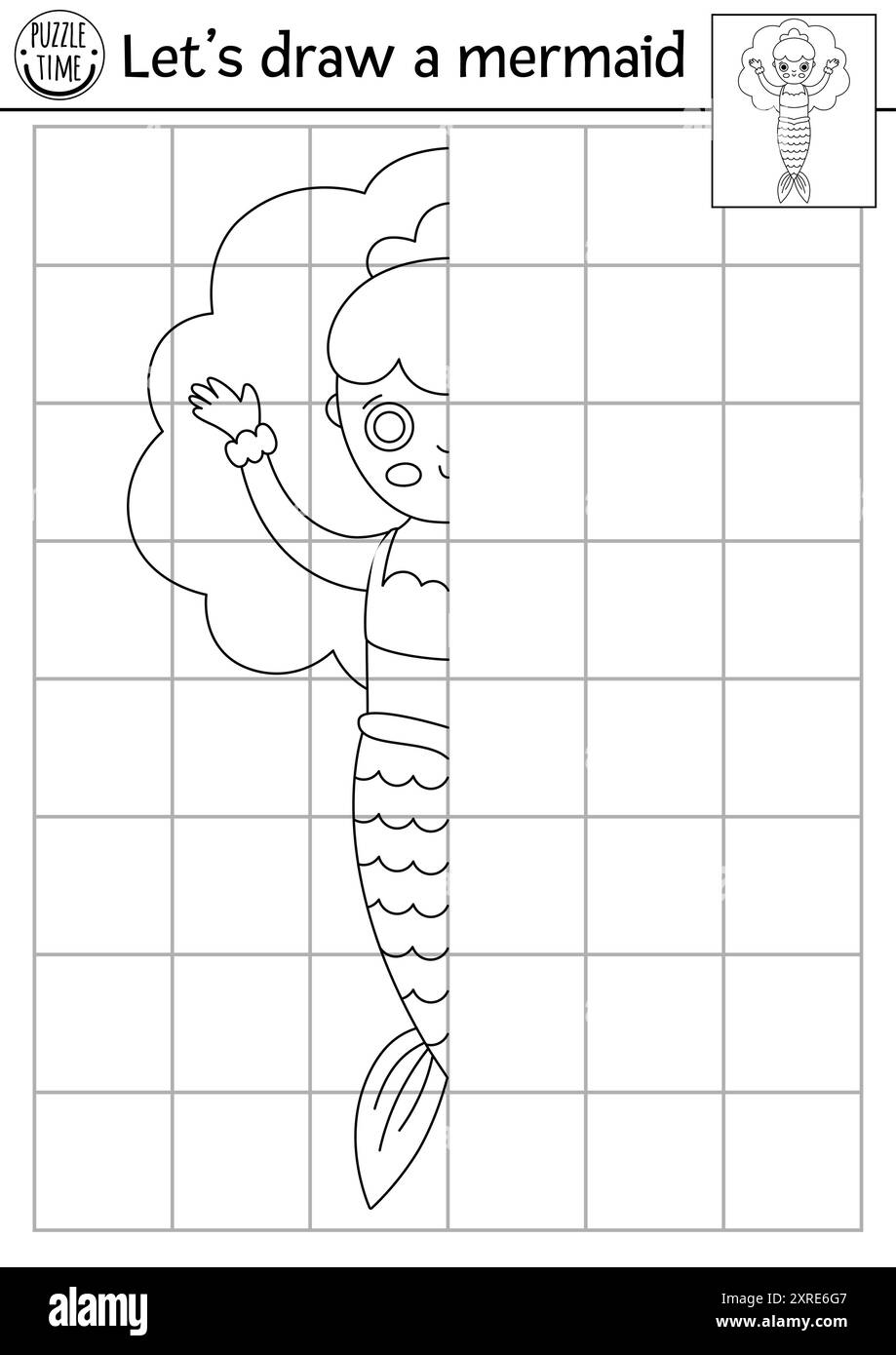 Complete the mermaid. Vector ocean kingdom symmetrical drawing practice  worksheet. Marine printable black and white activity for kids. Copy the  pictur Stock Vector Image \u0026 Art - Alamy, image size:919x1390