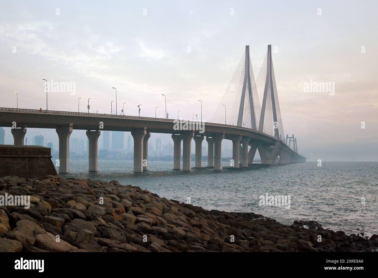 Bandra worli sea link morning from Bandra band stand Mumbai India Stock Photo