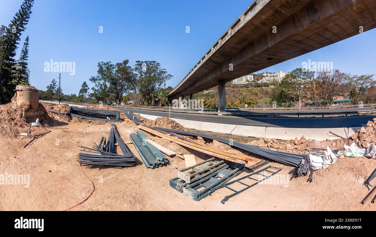 Fly Over Construction Ramp Construction Industrial Road Highways Steel raw materials on site for ...