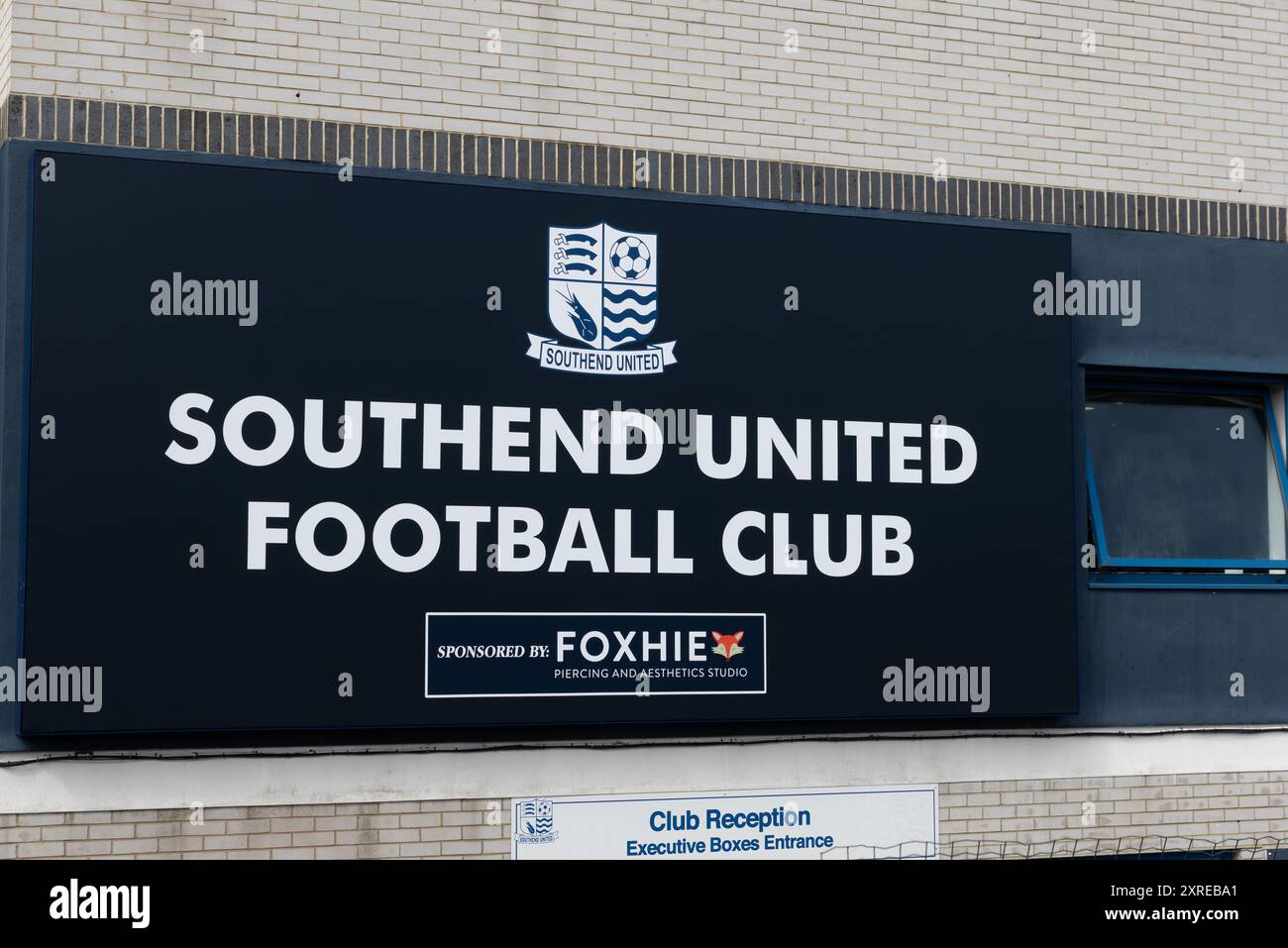 Roots Hall, Southend on Sea, Essex, UK. 10th Aug, 2024. Southend Utd are preparing for their first game in the Vanarama National League - against York City - under the ownership of the consortium COSU (Custodians of Southend United) led by chairman Justin Rees. The consortium finally gained control of the club in July 2024 following periods in which the club faced liquidation. New signs have been erected and volunteer supporters have helped with cleaning and painting, such as the club’s shop and ticket office Stock Photo