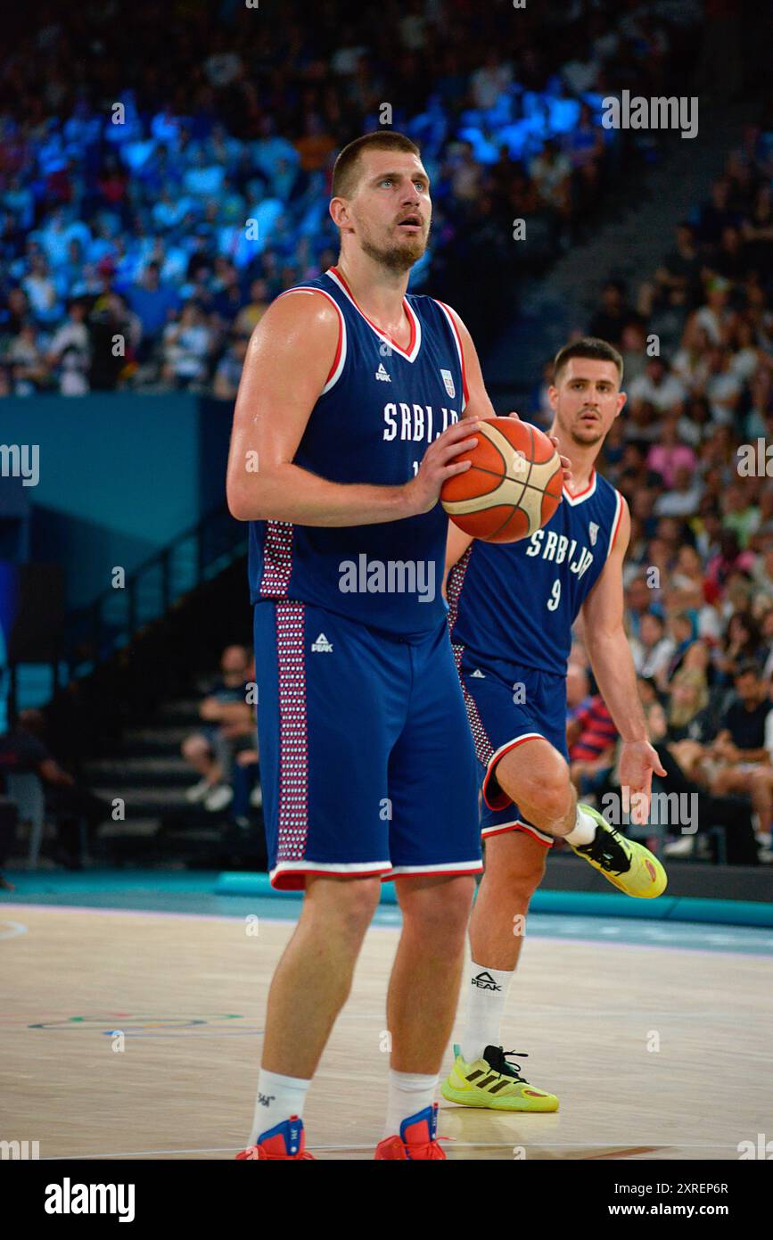 Paris, France. August 10, 2024. Nikola Jokic ( Serbia) in action during
