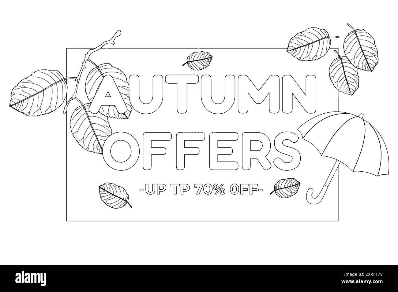 Autumn-themed coloring page featuring leaves and an umbrella. Perfect for kids and art enthusiasts to explore creativity. Stock Vector