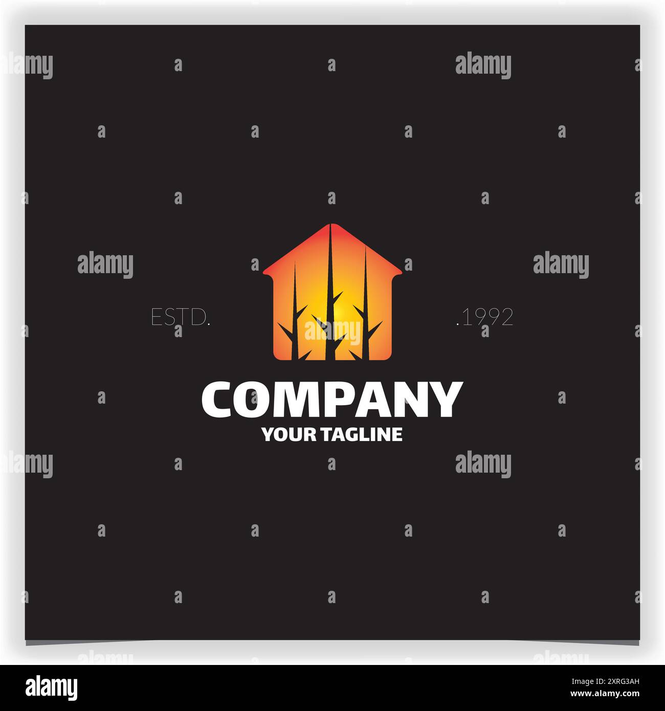 bamboo tree silhouette in house logo design vector template Stock Vector