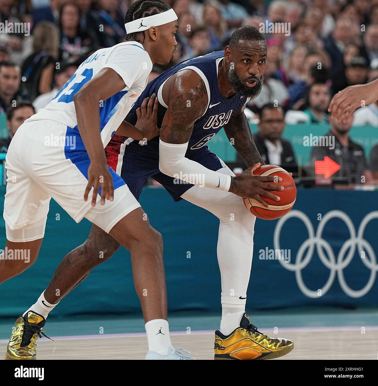 Paris, France. 10th Aug, 2024. LeBron James (R) of the United States ...