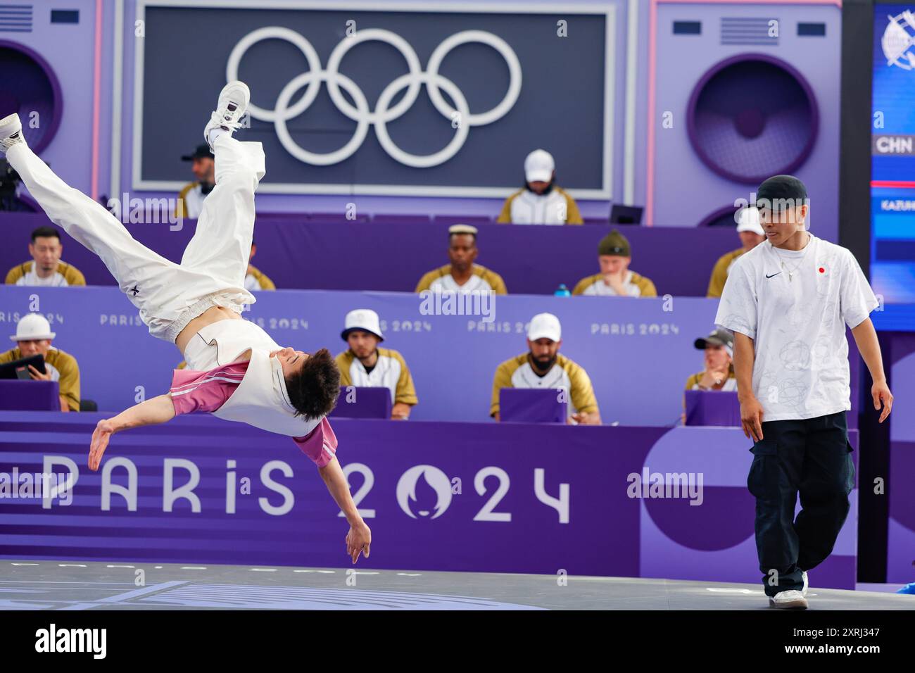 Paris, France. 10th Aug, 2024. Qi Xiangyu (L) of China, known as B-Boy ...