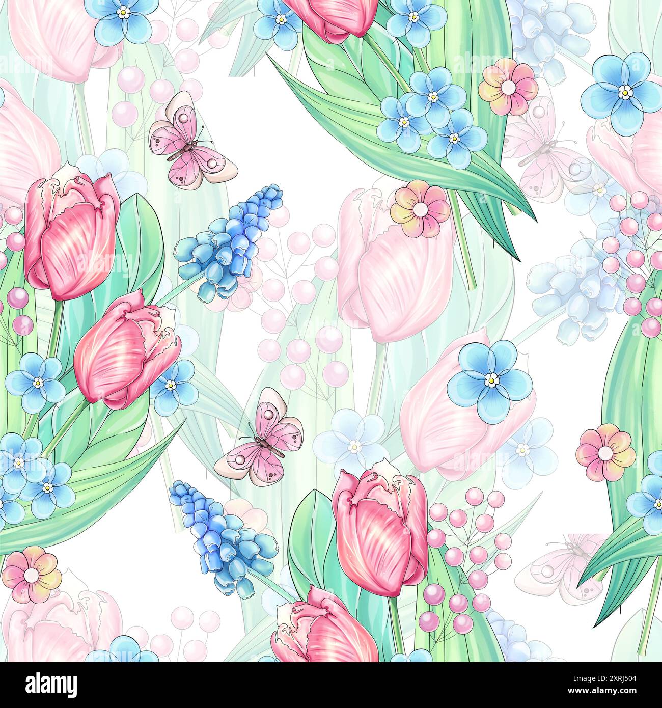 Seamless watercolor spring pattern for Mother's day. Hand draw garden ...