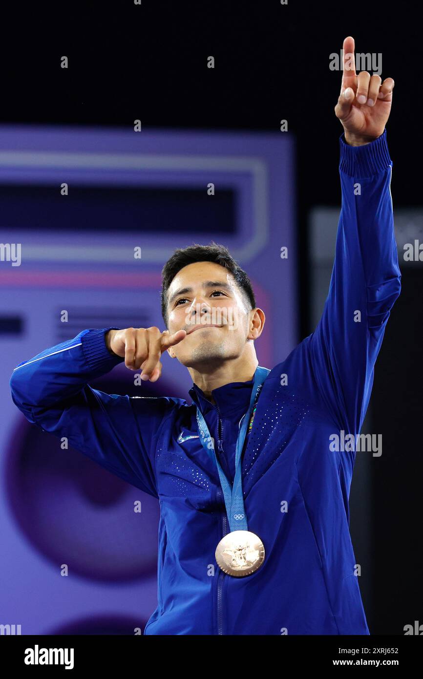 Paris, France. 10th Aug, 2024. Bronze medalist Victor Montalvo of the