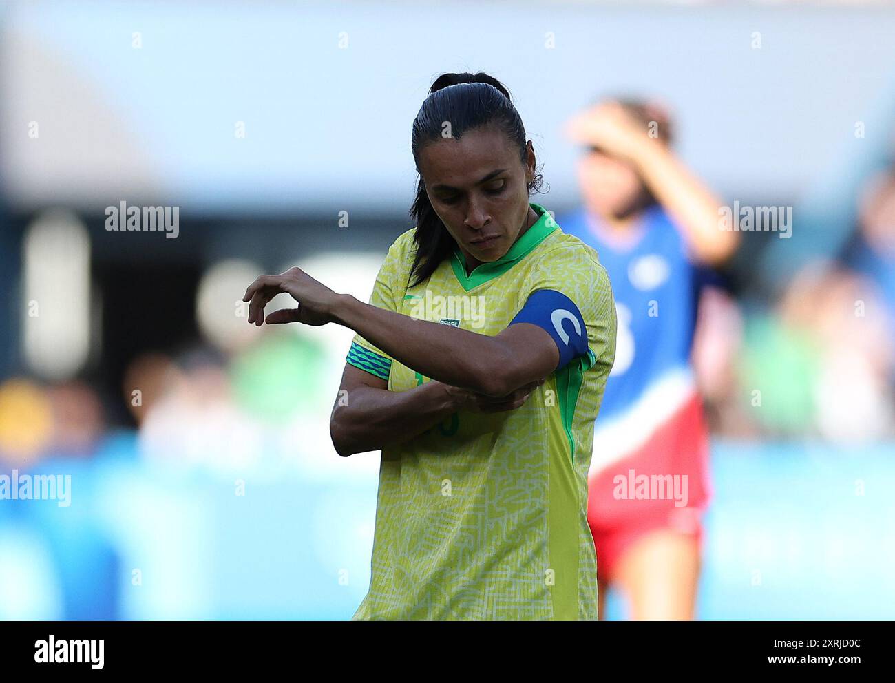 Paris, France. 10th Aug, 2024. Marta of team Brazil reacts during the ...