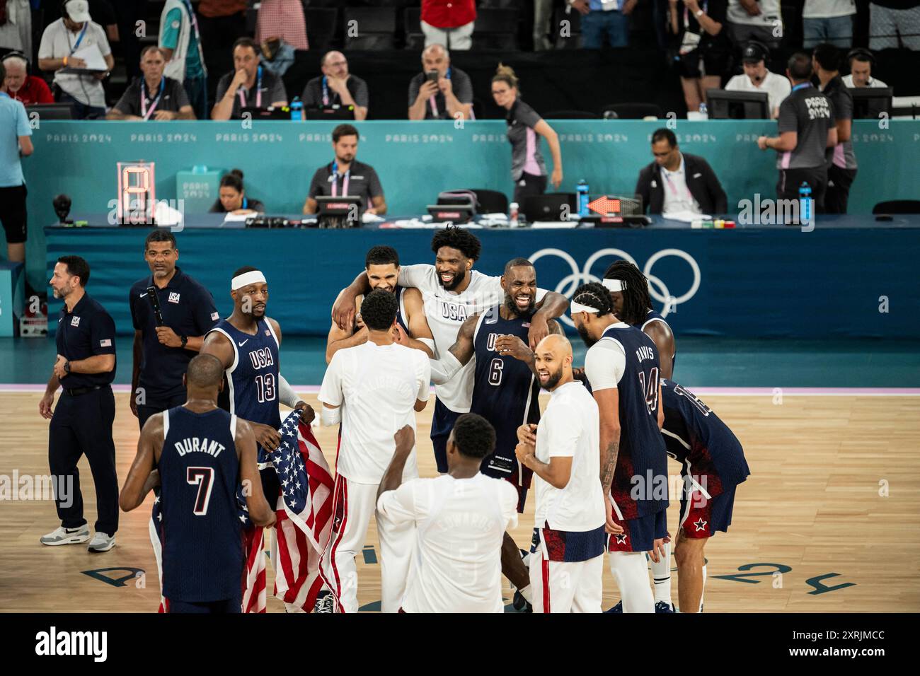 Paris, France. 10th Aug, 2024. Team USA with USA's #06 LeBron James ...